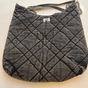 BLACK DENIM QUILTED TOTE BAG LIGHT BLACK WITH SILVER BUCKLE CLOSURE BY PRIMARK